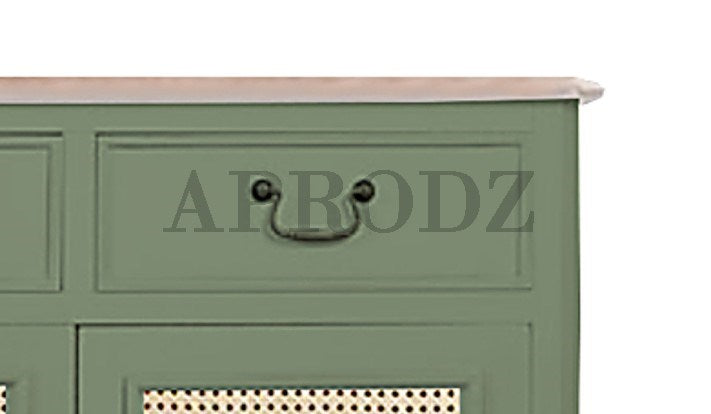 Cabinet with Cane | Front 4 Drawers 2 Shelves | Mango Wood Storage Organizer Rustic Durable Stylish Wooden Furniture Compact Design Home Decor