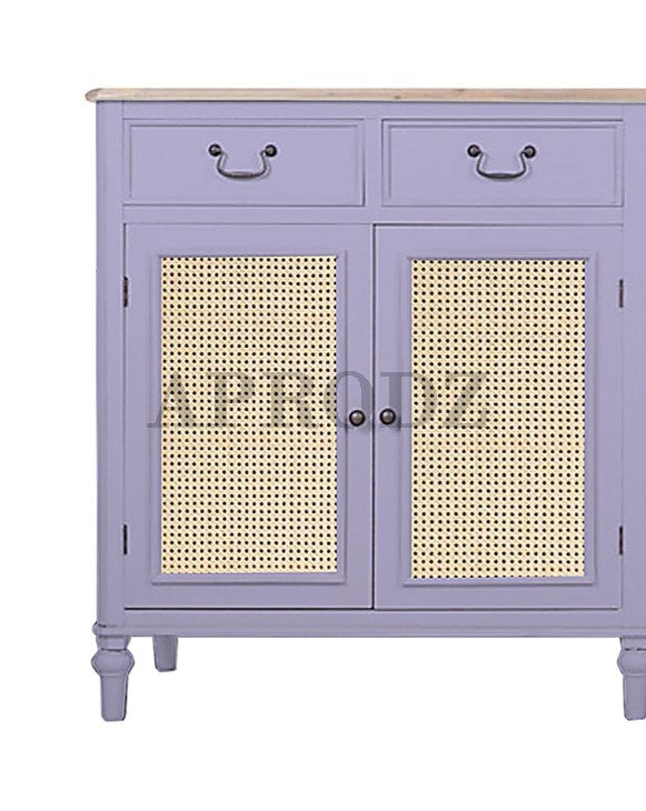 Cabinet with Cane | Front 4 Drawers 2 Shelves | Mango Wood Storage Organizer Rustic Durable Stylish Wooden Furniture Compact Design Home Decor