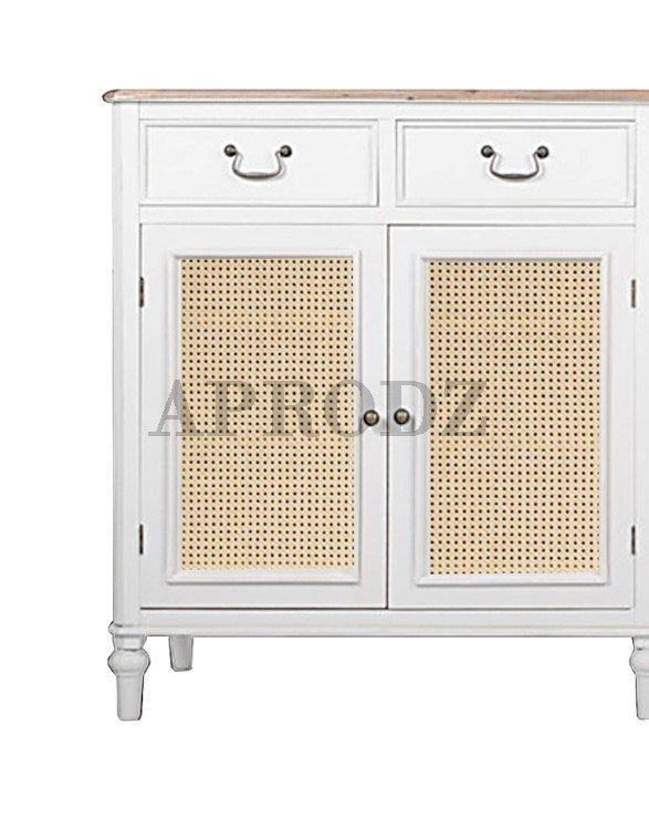 Cabinet with Cane | Front 4 Drawers 2 Shelves | Mango Wood Storage Organizer Rustic Durable Stylish Wooden Furniture Compact Design Home Decor