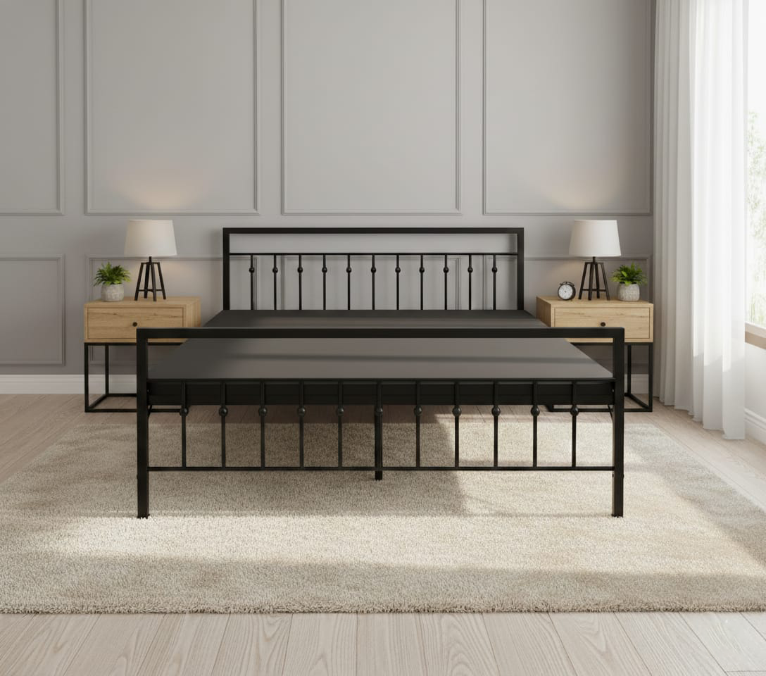 Metal Bed | Victorian Style & Victorian Style with Foam| Folding Bed No Assembly Required | Powder Coated |(King Size & Queen Size) metal bed