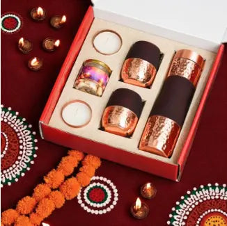 Premium Copper Bottle & Glass Diwali Gift Hamper