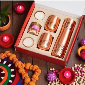 Premium Copper Bottle & Glass Diwali Gift Hamper