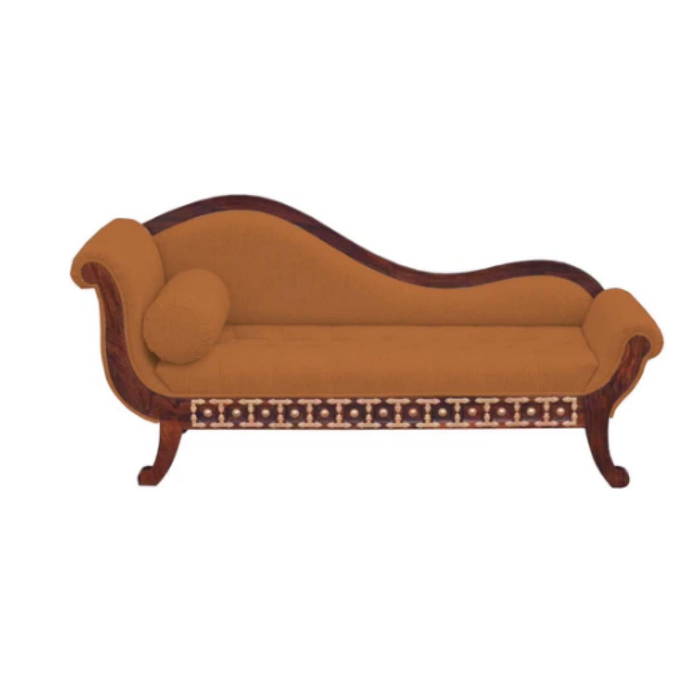 Couch Three Seater Upholstery and Mango Wood Sofa (Fabric + Sweet Orange Fabric + Walnut)