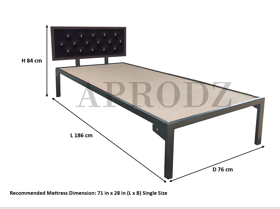 Single Size Bed with Upholstered Headboard | CR Steel Frame | Modern Platform Bed | Sturdy, Durable & Noise-Free | No Box Spring Needed | Stylish Furniture