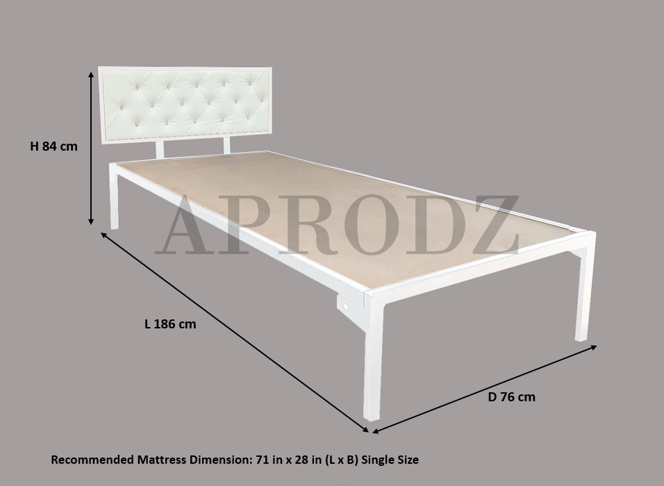 Single Size Bed with Upholstered Headboard | CR Steel Frame | Modern Platform Bed | Sturdy, Durable & Noise-Free | No Box Spring Needed | Stylish Furniture