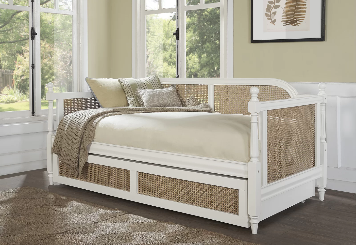 Kozlow Twin Size Mango Wood Cane Daybed (Solid Wood - White)