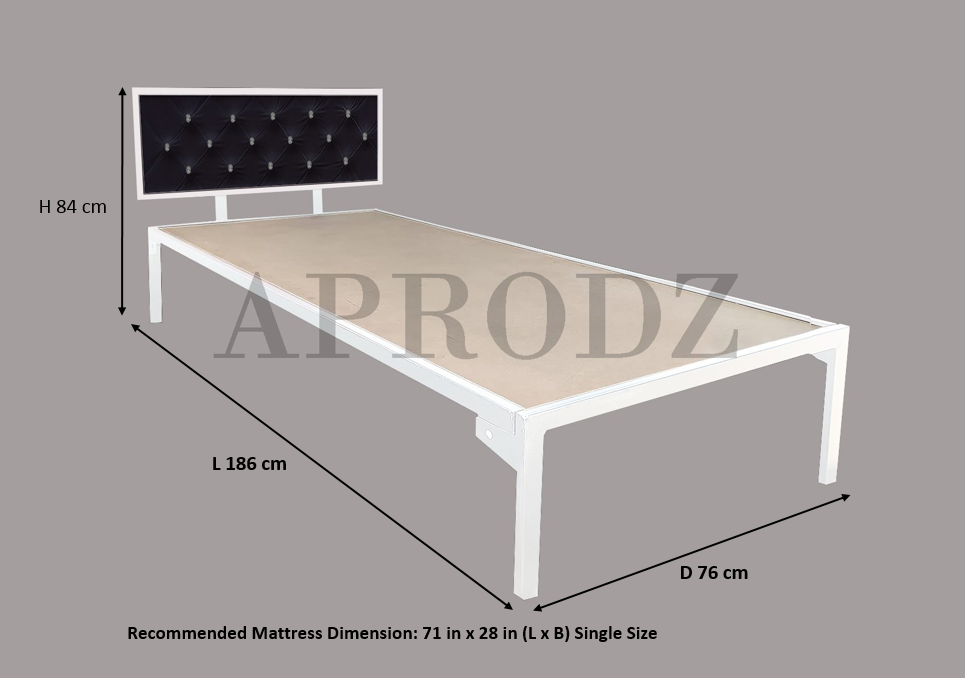 Single Size Bed with Upholstered Headboard | CR Steel Frame | Modern Platform Bed | Sturdy, Durable & Noise-Free | No Box Spring Needed | Stylish Furniture