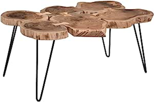 Tronco Acacia Wood Top and Metal Base Coffee Table (Acacia Wood - Rosewood + Black Powder Coated)