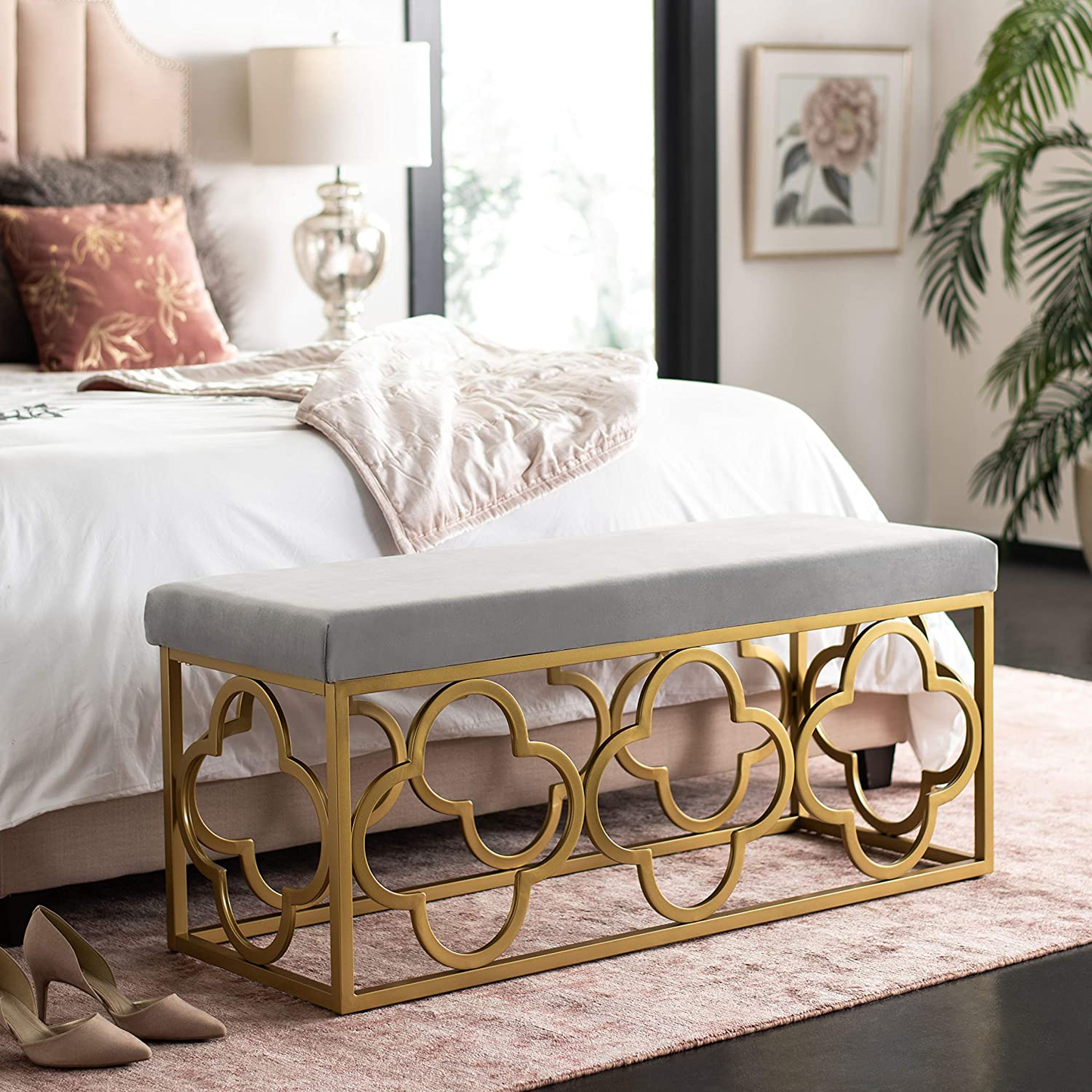 Fleur Bench Glam Velvet and Metal