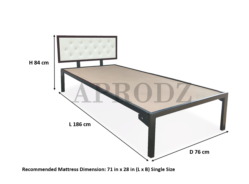 Single Size Bed with Upholstered Headboard | CR Steel Frame | Modern Platform Bed | Sturdy, Durable & Noise-Free | No Box Spring Needed | Stylish Furniture