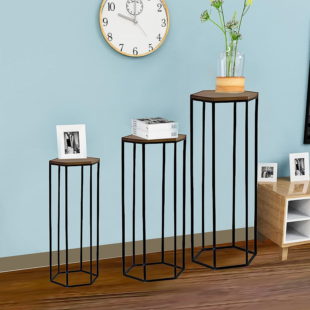Tavolino Nesting Table(Set of 3), Brown + Black Powdercoated Finish.