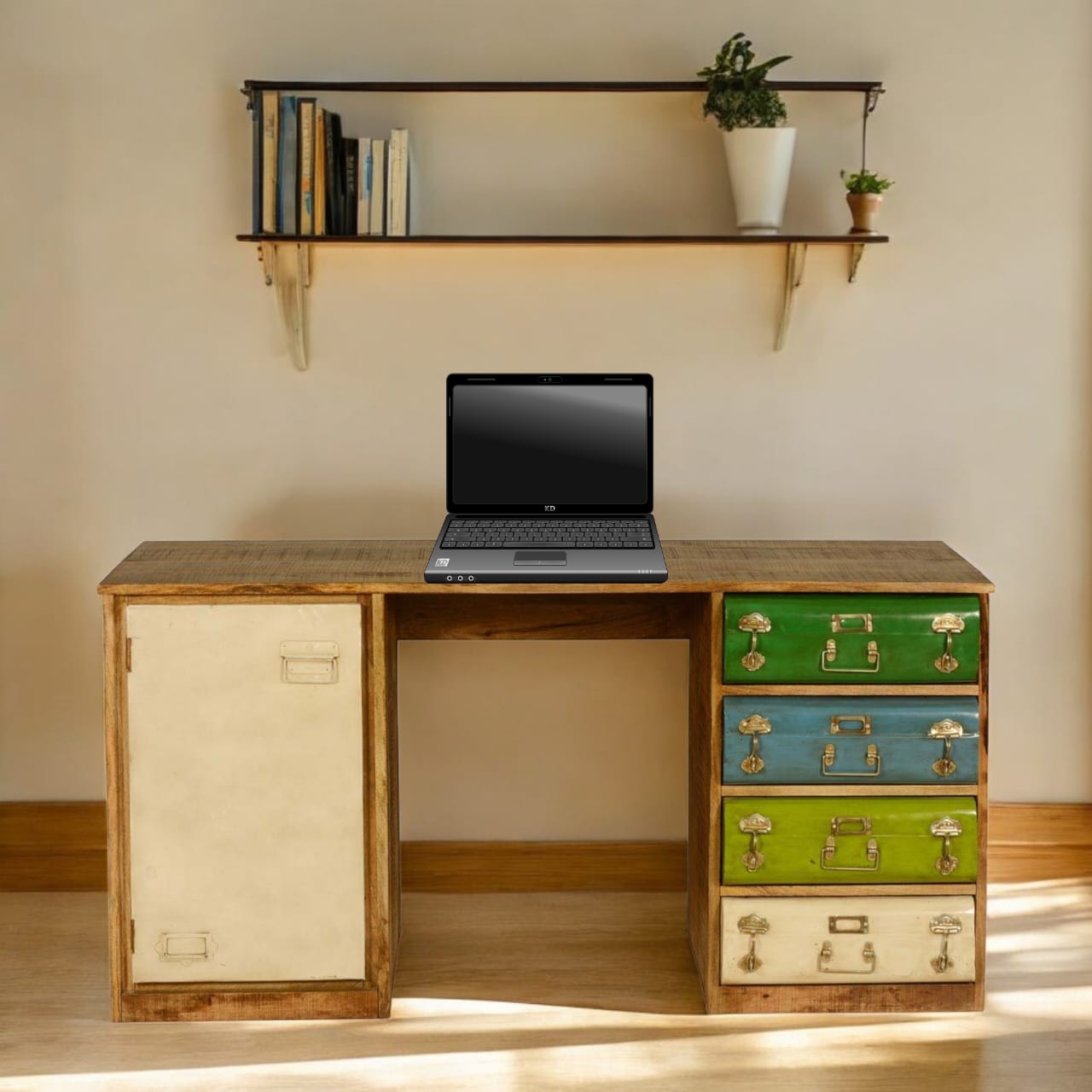 Mango Wood Calio Study Desk Table for Home and Office | Brown + Black Powdercoated Finish