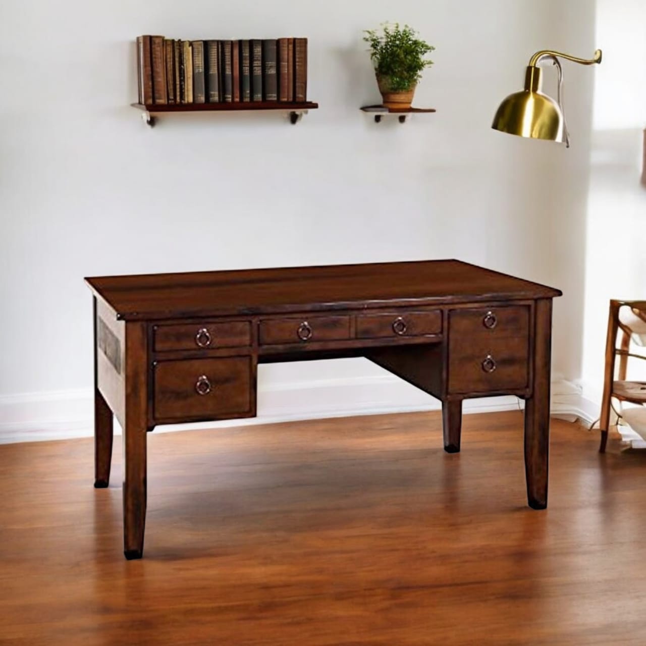 Mango Wood Wyola Study Desk Table for Home and Office Brown Finish, Standard (d-145)