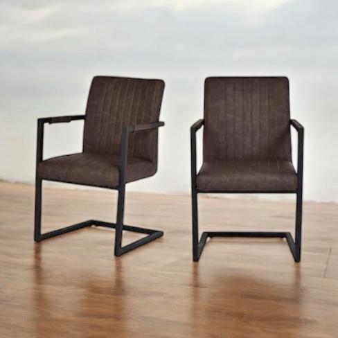 Bert Collection Modern Style Leatherette Upholstered Dining Chair with Powder Coated Metal Frame (Set of 2), Brown & Black