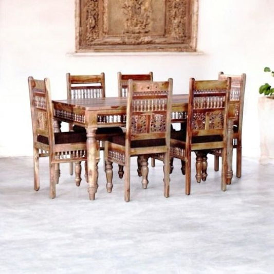Sheesham Wood Norcross 6 Seater Dining Table Set for Home | Dining Furniture | Brown Finish