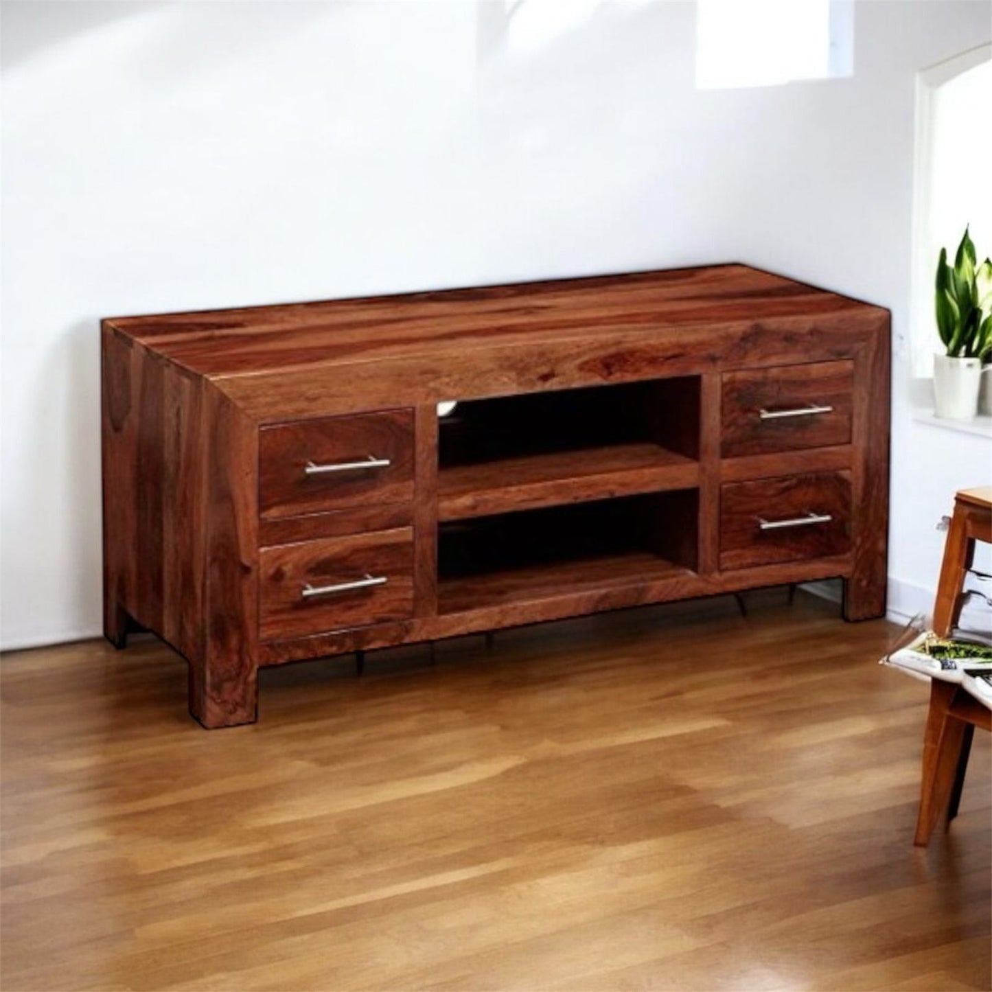 Sheesham Wood Grande Small TV Stand Cabinet for Home | TV Unit for Living Room | Brown Finish
