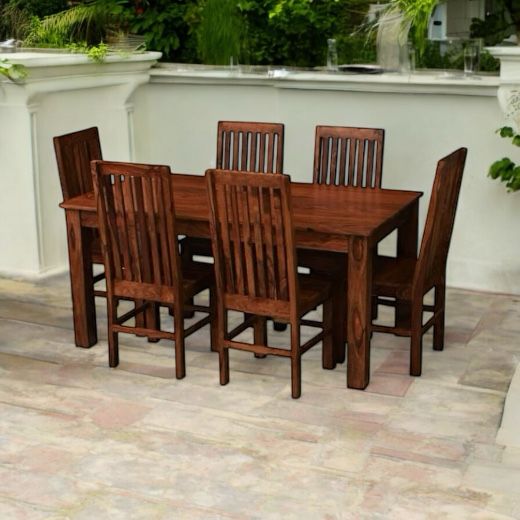 Sheesham Wood Tulsa 6 Seater Dining Table Set for Home | Dining Furniture | Brown Finish
