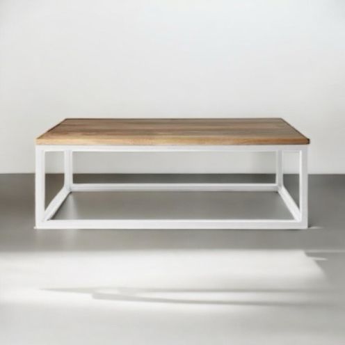 Mango Wood & Steel Annaberg Stylish Coffee Table for Living Room | Center Table for Home | Brown Finish
