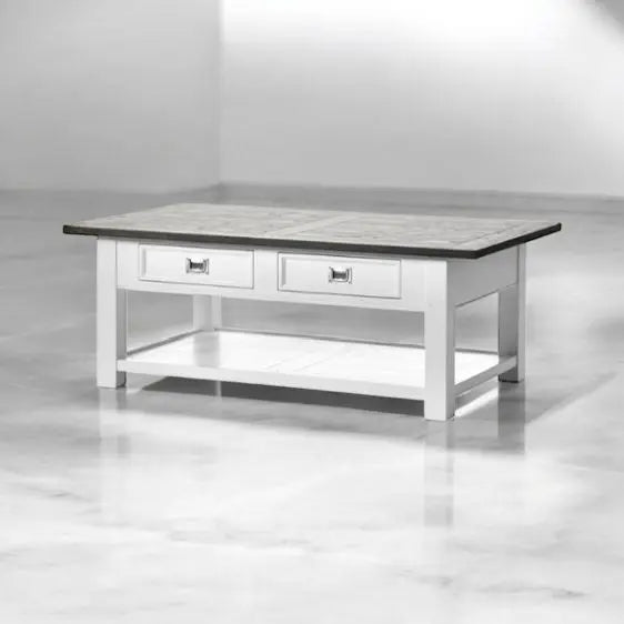 Mango & MDF Wood Teresa Stylish Coffee Table with 2 Drawer for Living Room | Center Table for Home | Brown Finish