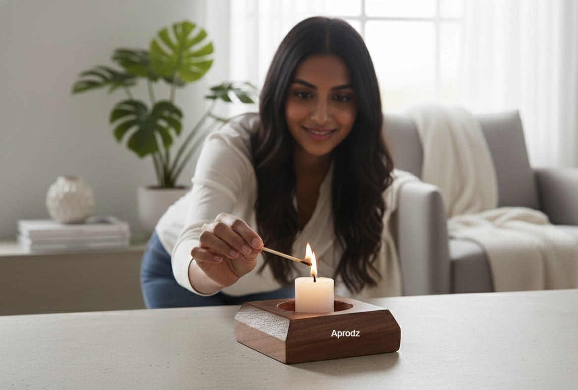 Handmade Wooden Set of 2 Candle Holder Stand for Home Décor Decorative Tealight Gifts Item