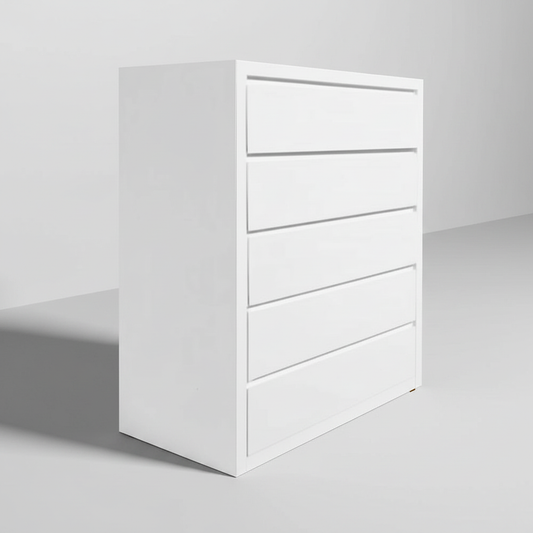 Mango Wood Warsaw Chest of 5 Drawers Storage Dresser for Living Room Furniture (White Finish)