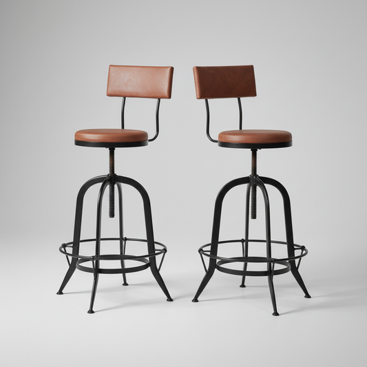 Upholstered Cold Rolled Steel Bar Stool (Brown Fabric + Black Powdercoated) - Set of 2