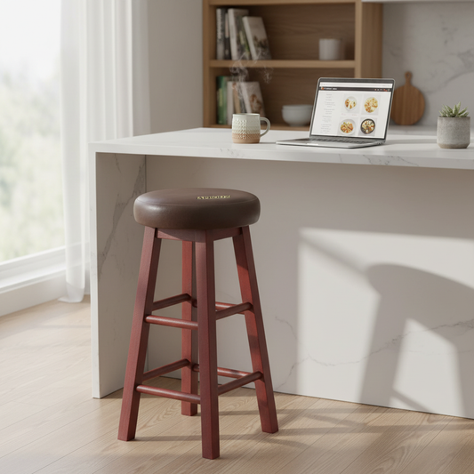 Vero Bar & Kitchen Stool – Elegant Brown Faux Leather Upholstered Seat with Sturdy Wooden Legs for Dining & Counter Seating