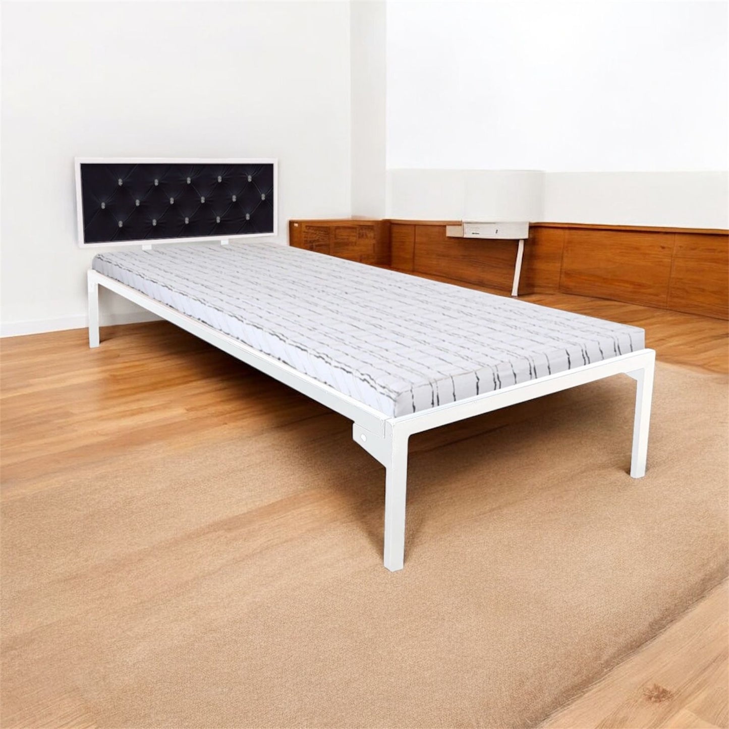 Single Size Bed with Upholstered Headboard | CR Steel Frame | Modern Platform Bed | Sturdy, Durable & Noise-Free | No Box Spring Needed | Stylish Furniture