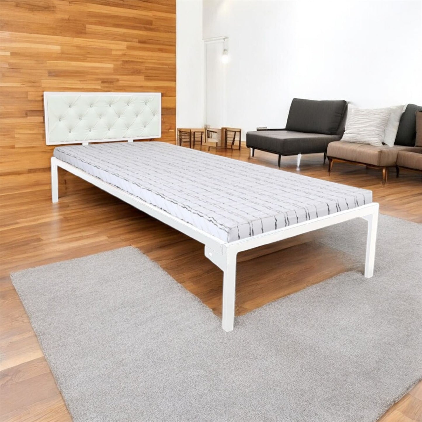 Single Size Bed with Upholstered Headboard | CR Steel Frame | Modern Platform Bed | Sturdy, Durable & Noise-Free | No Box Spring Needed | Stylish Furniture