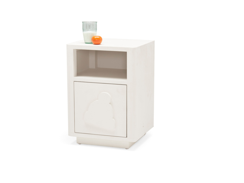 Mango Wood Falefa One Darwer and Open Shelf Bedside Storage Table for Living Room | Cream Finish