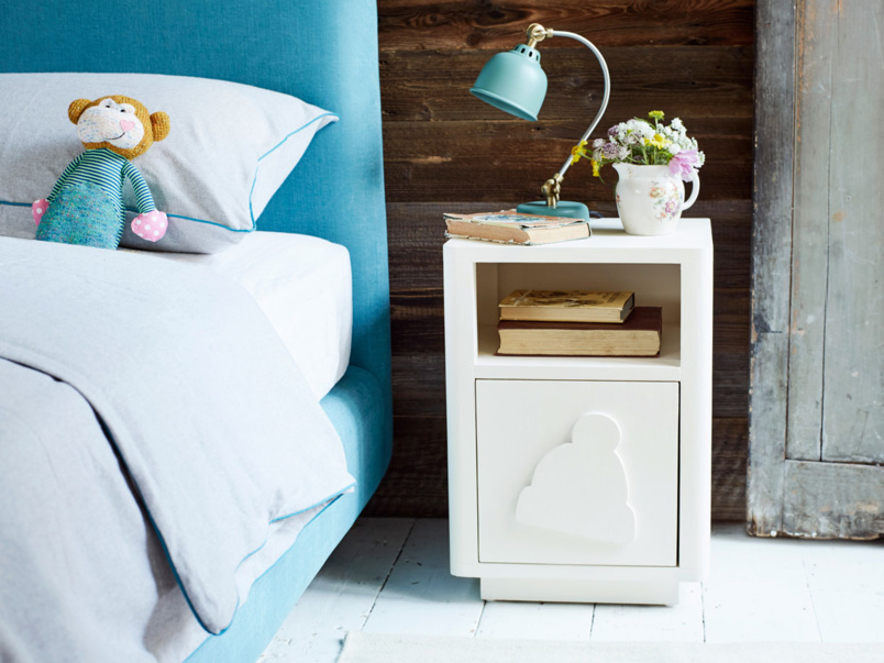 Mango Wood Falefa One Darwer and Open Shelf Bedside Storage Table for Living Room | Cream Finish Aprodz