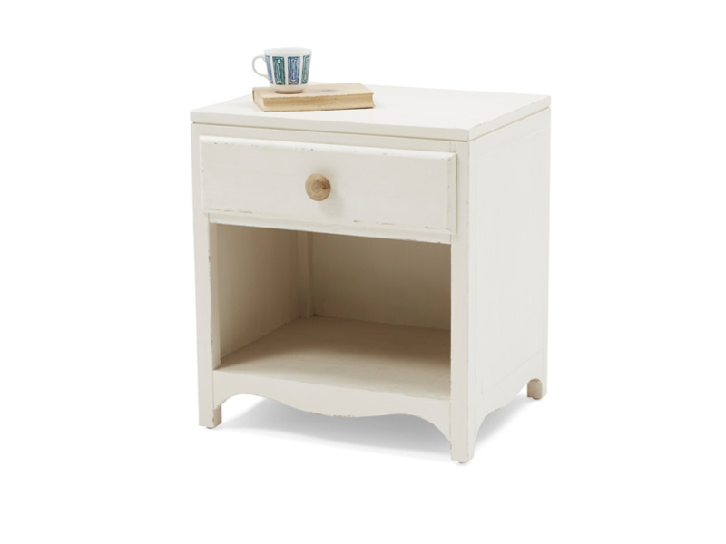 Mango Wood Letogo One Drawer and Open Shelf Bedside Storage Table for Living Room | Cream Finish