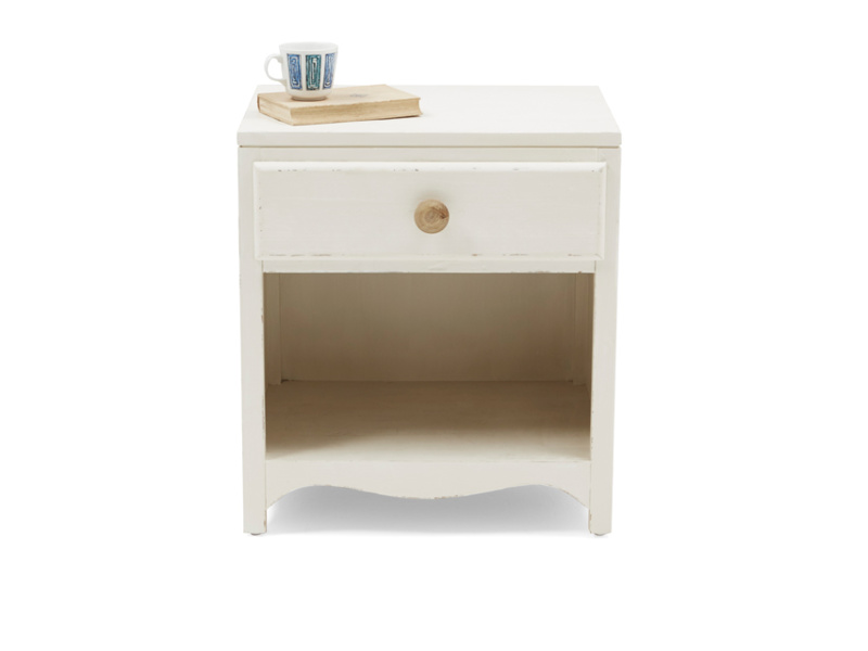 Mango Wood Letogo One Drawer and Open Shelf Bedside Storage Table for Living Room | Cream Finish