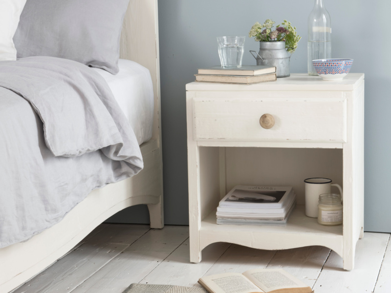 Mango Wood Letogo One Drawer and Open Shelf Bedside Storage Table for Living Room | Cream Finish