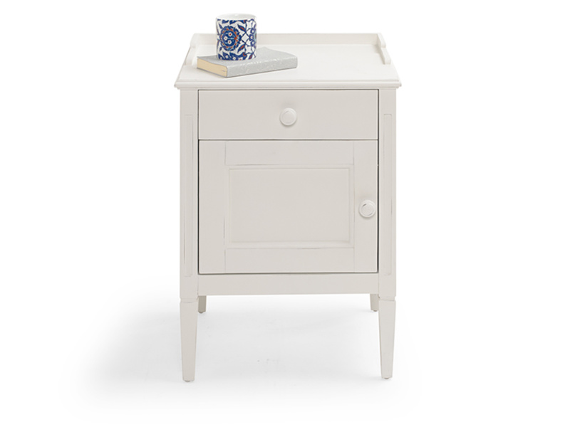 Mango Wood Salua One Door and One Darwer Bedside Storage Table for Living Room | White Finish