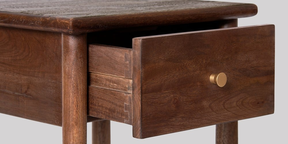 Mango Wood Sogi One Drawer Bedside Storage Table for Living Room | Dark Brown