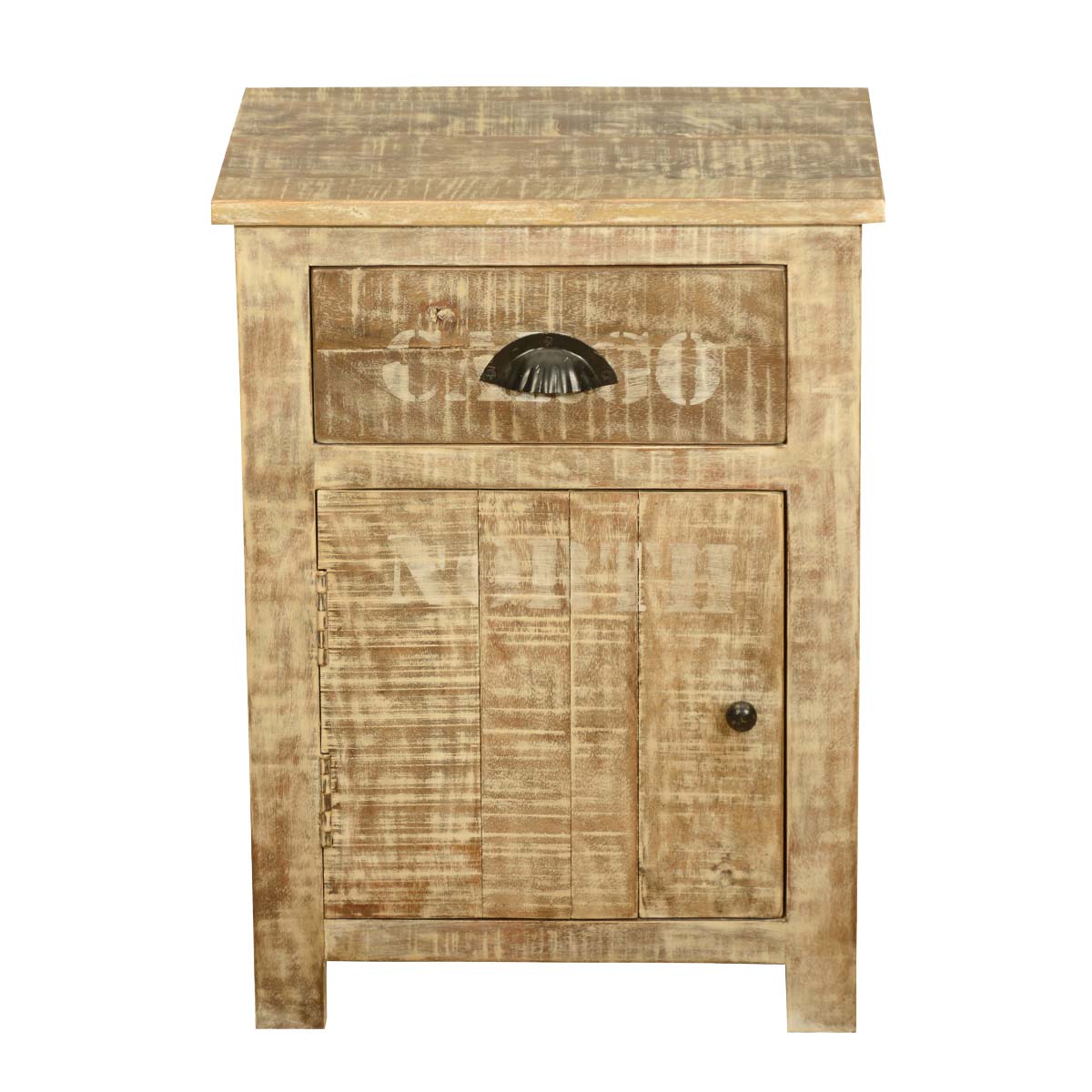 Mango Wood Boon One Door and One Drawer Bedside Storage Table for Bedroom | Brown Finish