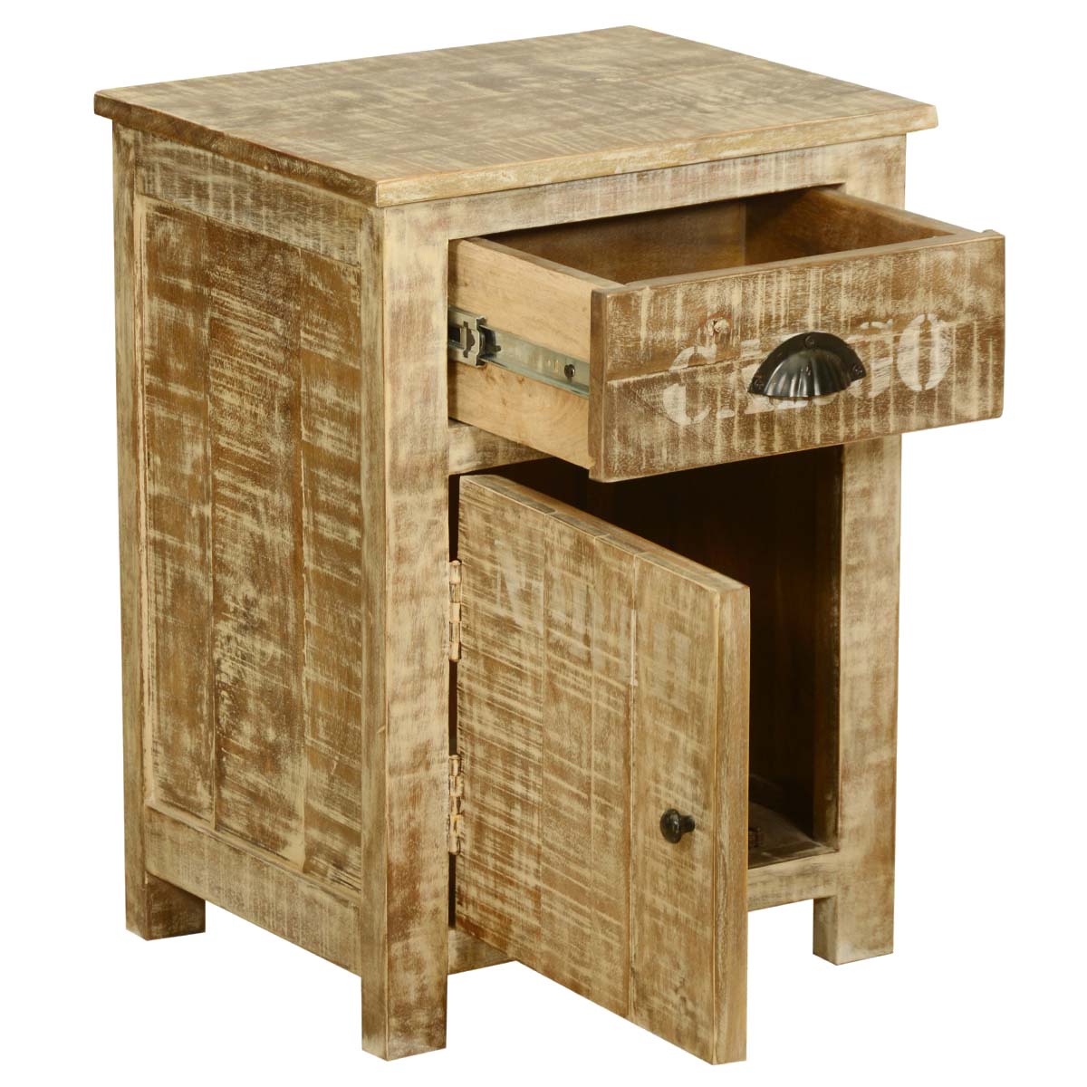 Mango Wood Boon One Door and One Drawer Bedside Storage Table for Bedroom | Brown Finish
