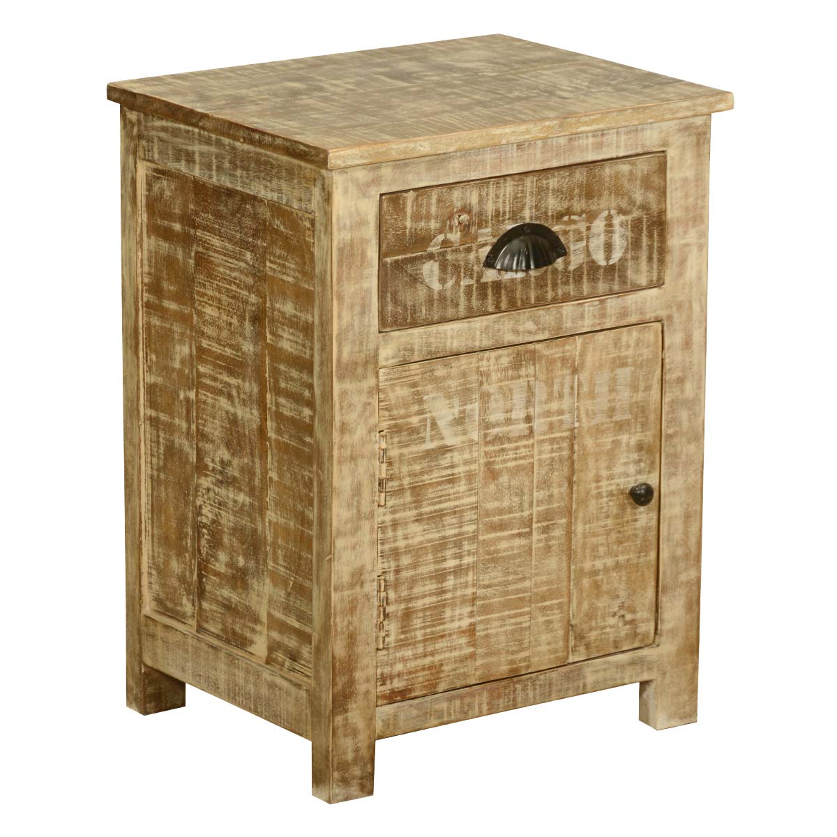 Mango Wood Boon One Door and One Drawer Bedside Storage Table for Bedroom | Brown Finish