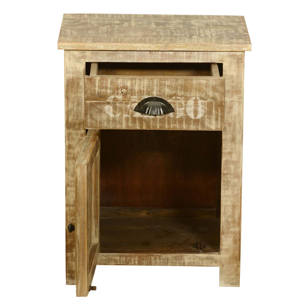 Mango Wood Boon One Door and One Drawer Bedside Storage Table for Bedroom | Brown Finish