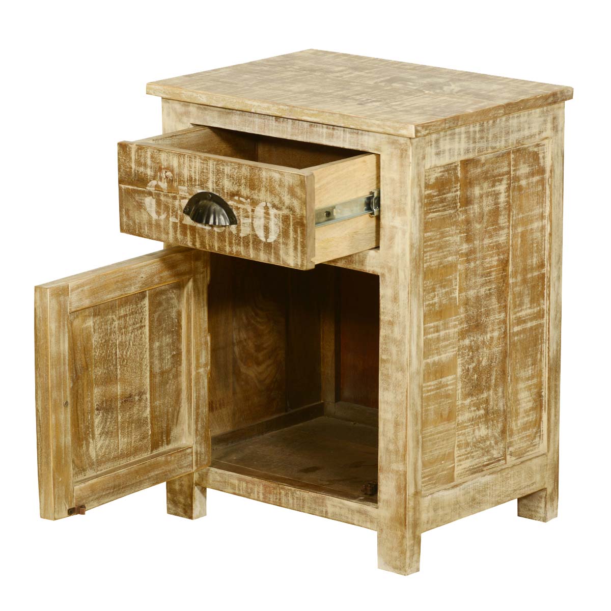 Mango Wood Boon One Door and One Drawer Bedside Storage Table for Bedroom | Brown Finish