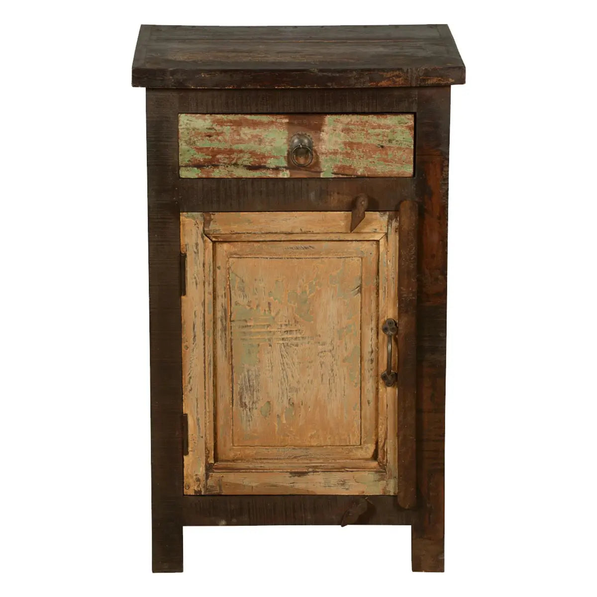 Mango Wood Yunnan One Door and One Drawer Bedside Storage Table for Bedroom | Dark Brown Finish