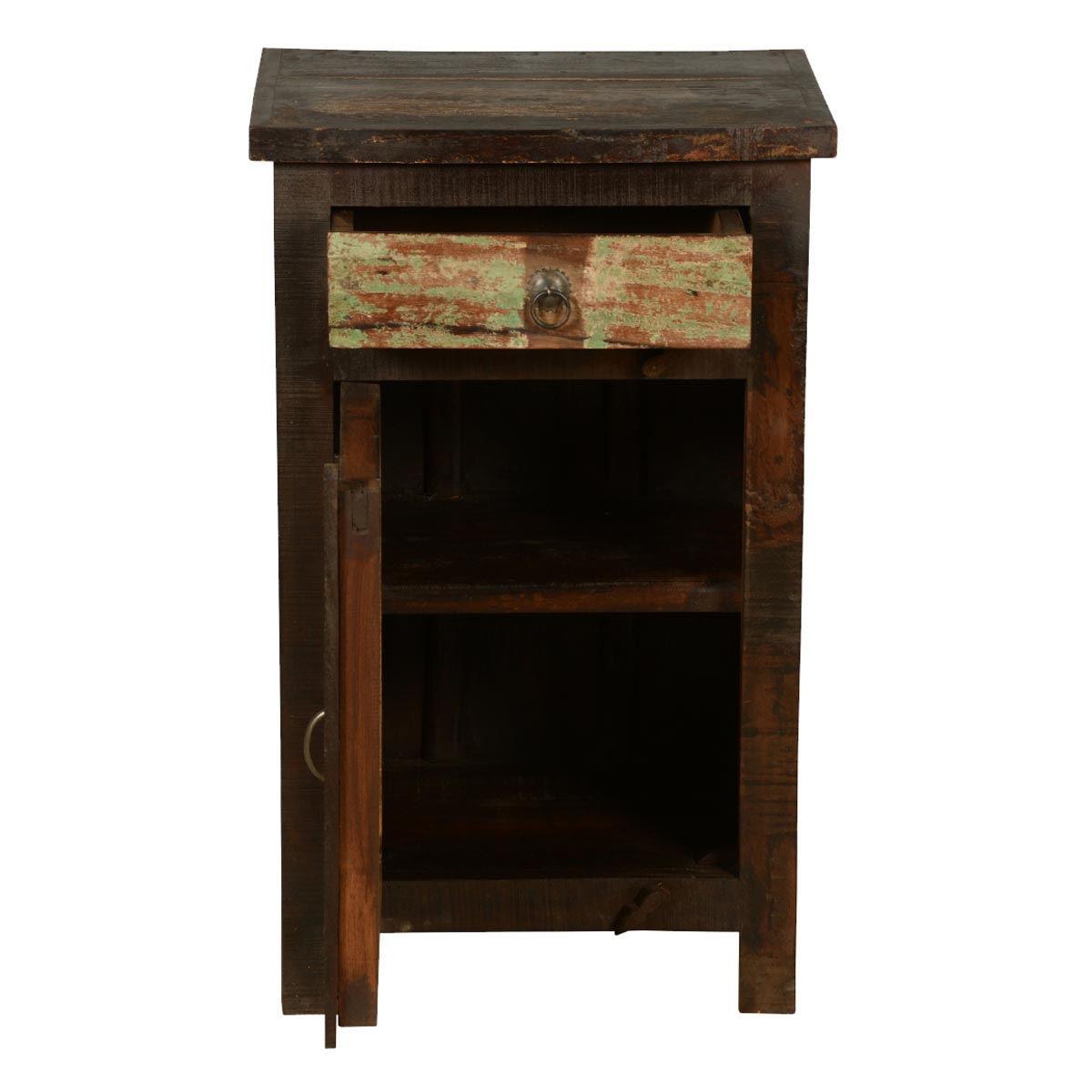 Mango Wood Yunnan One Door and One Drawer Bedside Storage Table for Bedroom | Dark Brown Finish