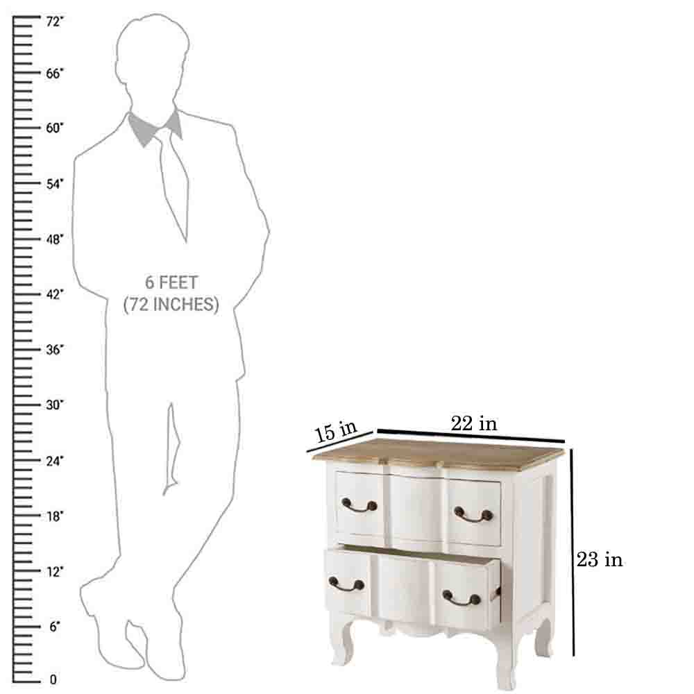 Mango Wood Lidice Two Drawer Selves Bedside Storage Table for Bedroom | White Finish