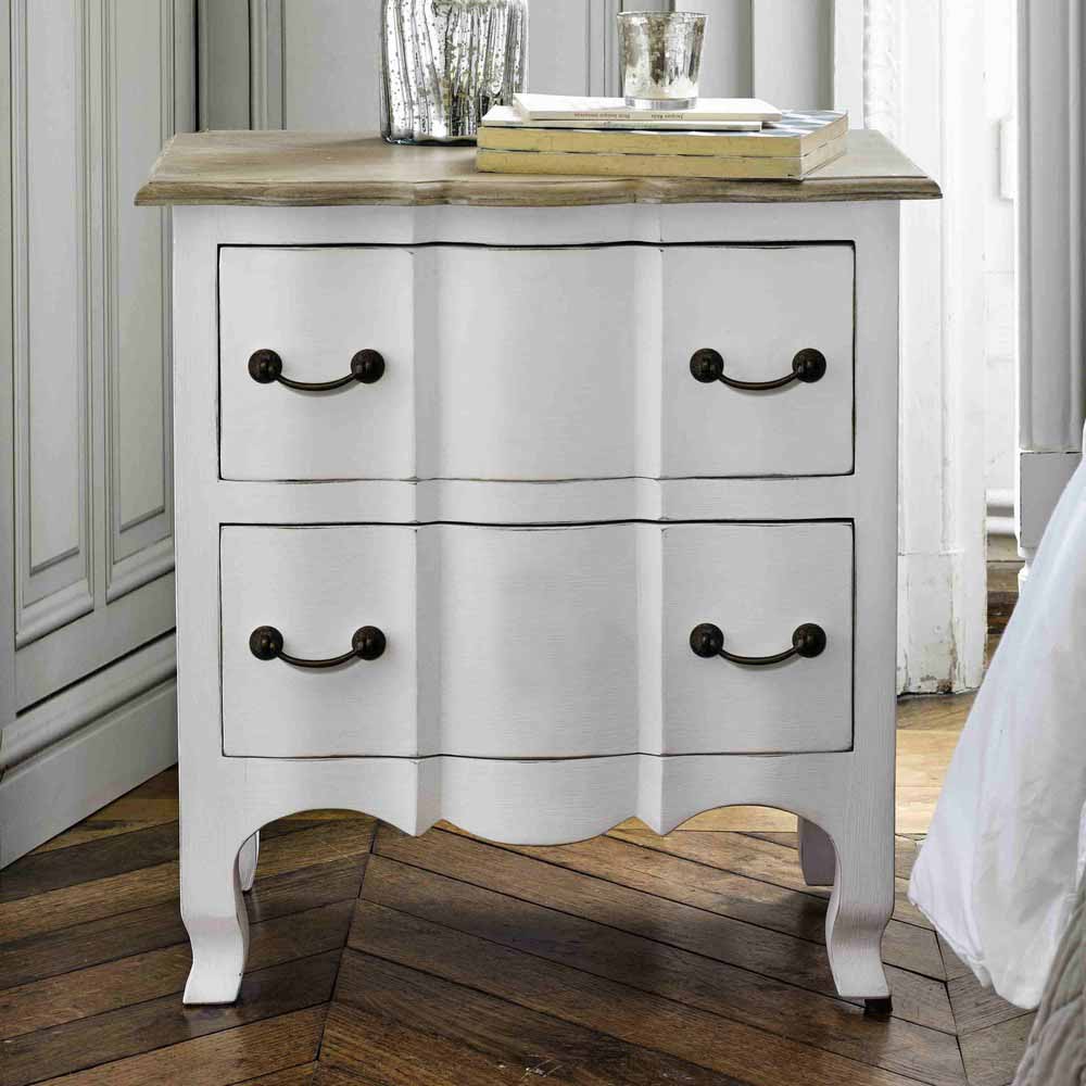 Mango Wood Lidice Two Drawer Selves Bedside Storage Table for Bedroom | White Finish