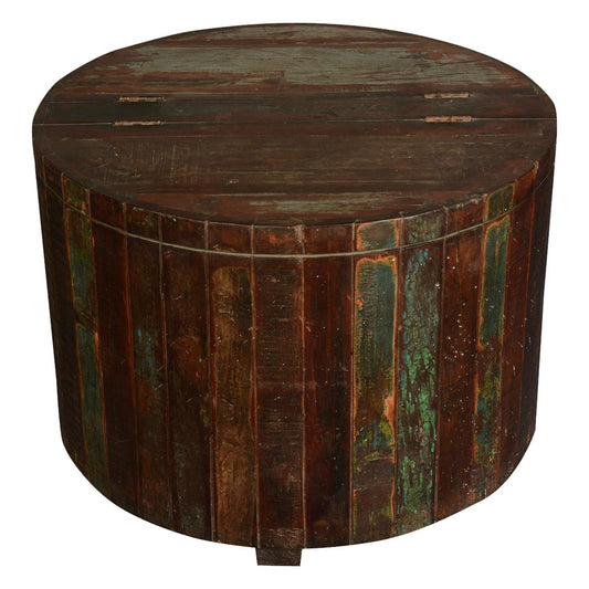 Mango Wood Auki Round Selves Bedside Storage Table for Bedroom | Mahogany Finish