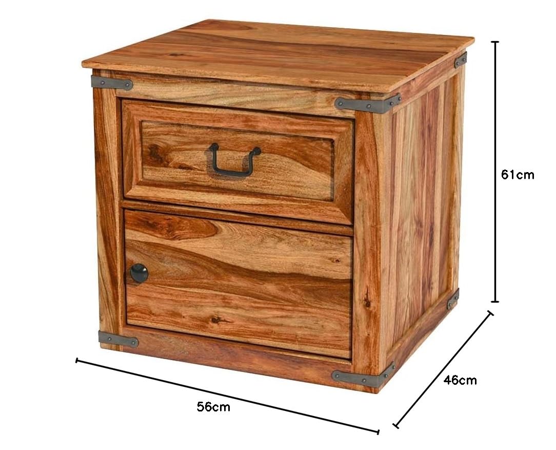 Sheesham Wood Tigoa One Drawer and One Door Selves Bedside Storage Table for Bedroom | Brown Finish