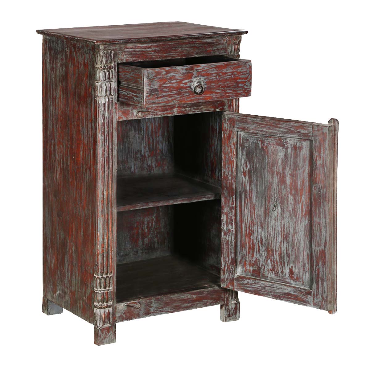 Mango Wood Wobxo One Door and One Drewer Selves Bedside Storage Table for Bedroom | Mohogany Finish