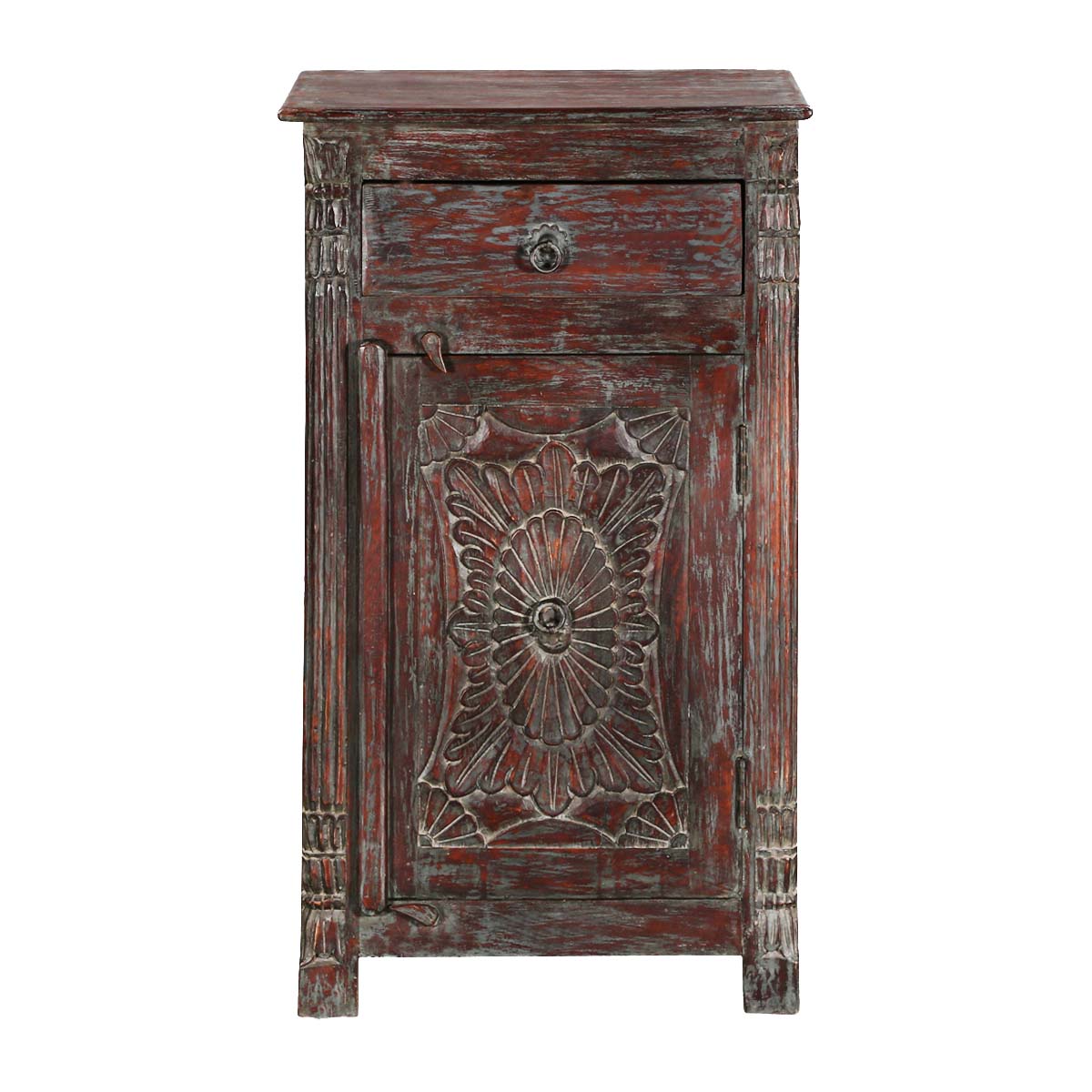 Mango Wood Wobxo One Door and One Drewer Selves Bedside Storage Table for Bedroom | Mohogany Finish