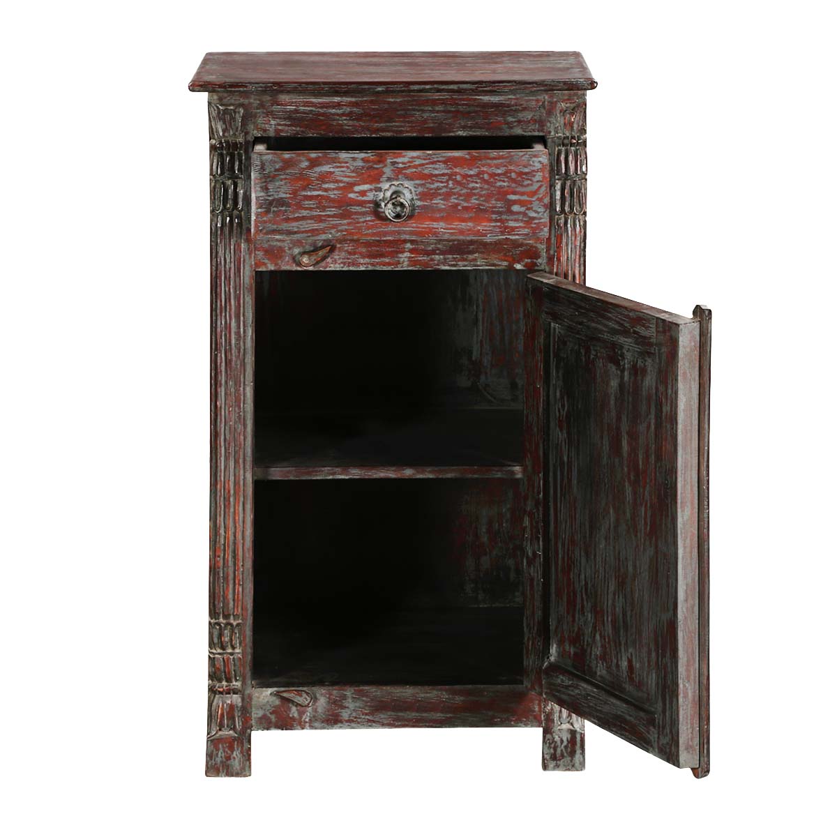 Mango Wood Wobxo One Door and One Drewer Selves Bedside Storage Table for Bedroom | Mohogany Finish